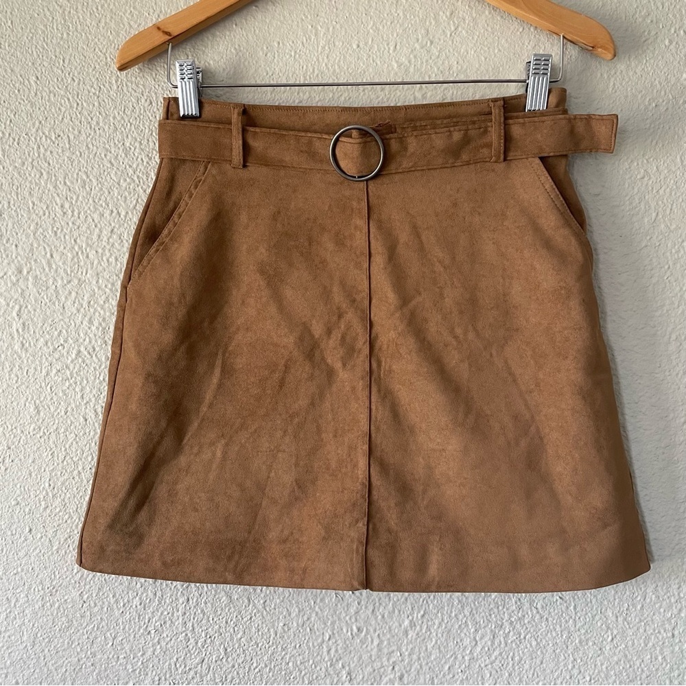 70s Vibe Hollister Ultra High Rise Faux Suede Mini Skirt Women’s S Brown Belted
